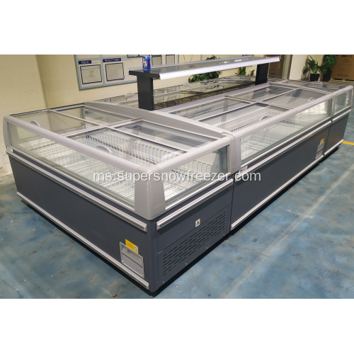 Four Side Horizontal Glass Freezer Paparan Pulau Freezer